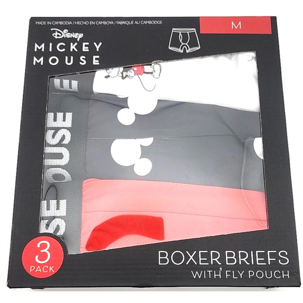Disney Mickey Mouse Mens Boxer Briefs MEDIUM 31-34 Fly Pouch 3 Pack